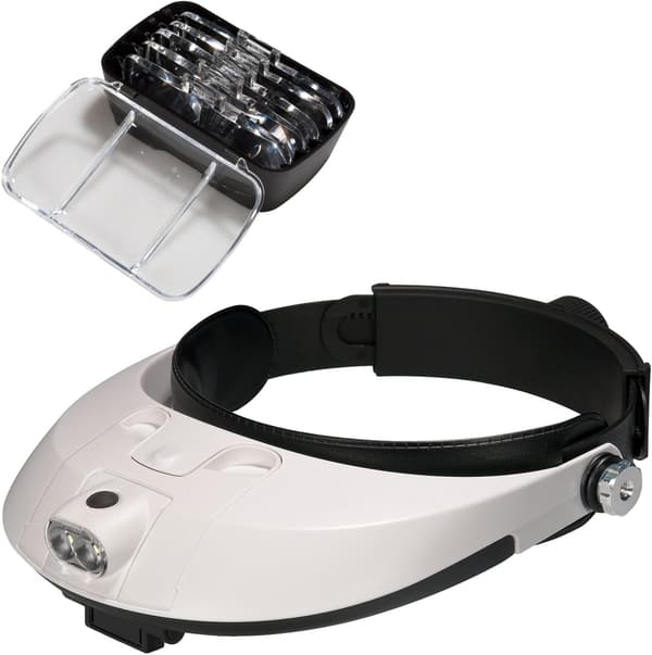 Hodelupe med 2 LED-lys, 5 utskiftbare linser
