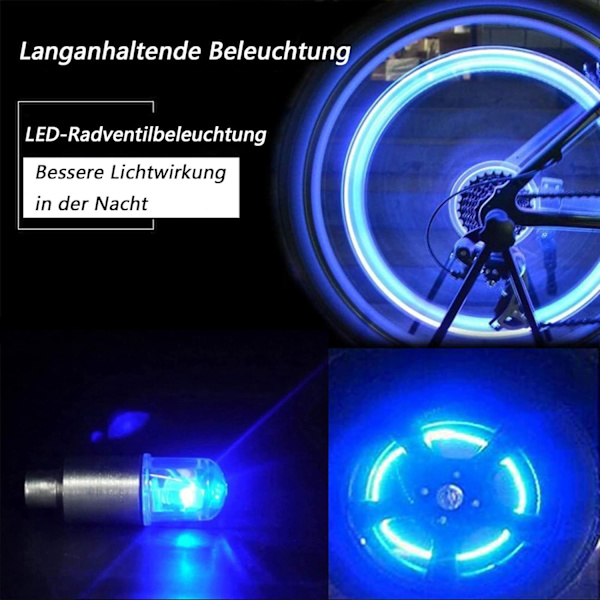 (Blå) 4 Pak Cykel Motorcykel Hjul Lys Ventil Støvkapper Bil LED