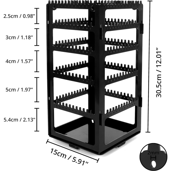 Black Foldable Jewelry Rack - 5 Tiers & 4 Panels for Earring, Bracelets & Necklace Storage - Holds 2