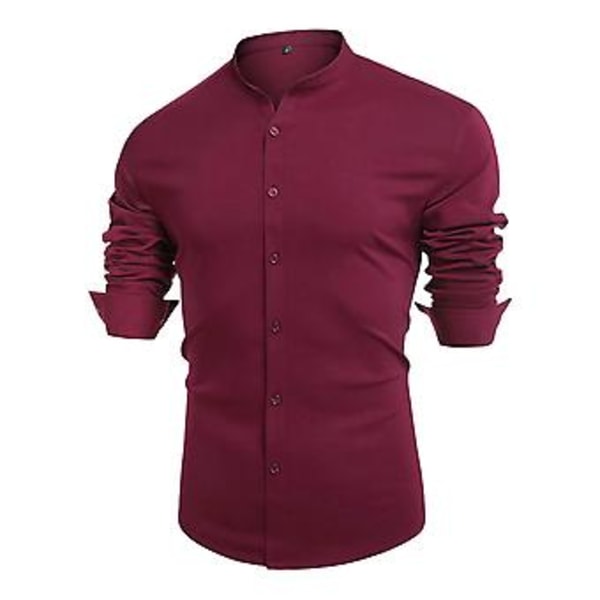 Høstskjorte for menn, smal passform, knappestolpe, stand-up krage, ensfarget, enkeltspent, myk cardigan, formell, forretnings-topp for menn til jobb (XL Vinrød)
