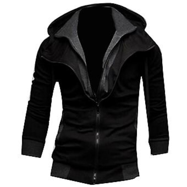Fianao hettegenser myk varm fargeblokk menn langærmet hettegenser topp full-zip hettegenser (XXL svart)