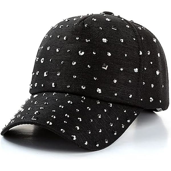 Justerbar Åndbar Rhinestone Baseballkasket til Kvinder Bling Seq*
