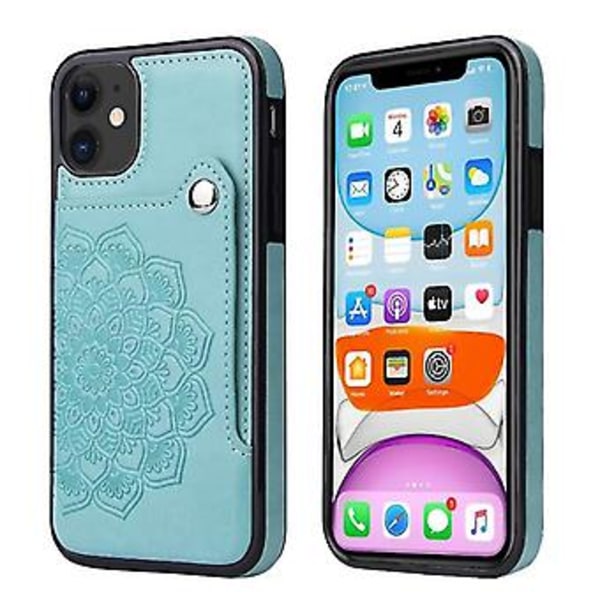 Til iPhone 11 Pro Præget Mønster PU + TPU Beskyttelsesetui med Holder & Pengepung & Kortlommer (grøn)