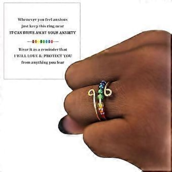 Ny Regnbue Perler Fidget Ring - Roterbar Anti-Angst Ring med Hypoallergenisk Legeringsmateriale og Justerbar Størrelse (Guld)