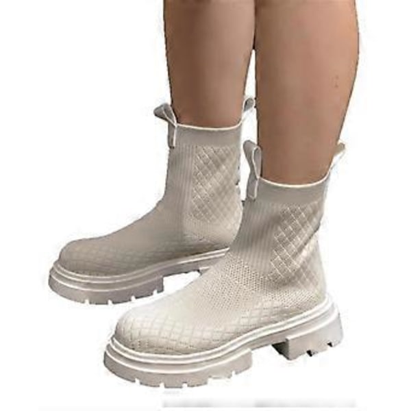 Dam Sock Boots Bekväma Stretch Stickade Platformsskor (38)