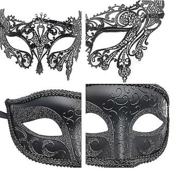 2 stk. Parmaskerader for par, svarte halvmaske for dansende fest cosplay maske