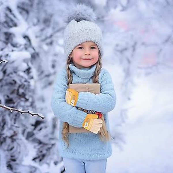 Strikkede varme tykke vinterhansker i bomulls-fleece for kvinner, tegneserie-pinnsvinhansker, hansker, votter, konvertible