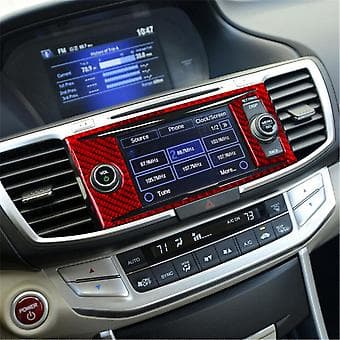 Röd Kolfiber Central Konsol Panel Cover Trim för Accord 2013-2017 Typ C