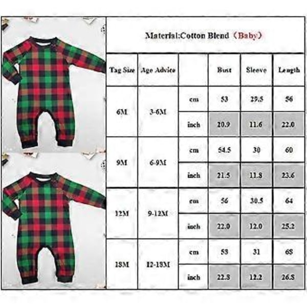 Julpyjamas för familjen - Matchande pyjamas i rutigt mönster för julen - Barn, spädbarn, män och kvinnor - Pyjamasset (12-18 månader spädbarn)