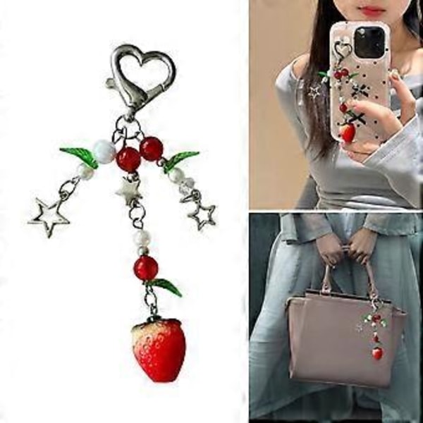 Iögonfallande Nyckelring med Jordgubbsberlock Unik Design Modeaccessoar Väskhänge Lägg till Charm till Väska Telefon för Daglig Användning (Stil 2)