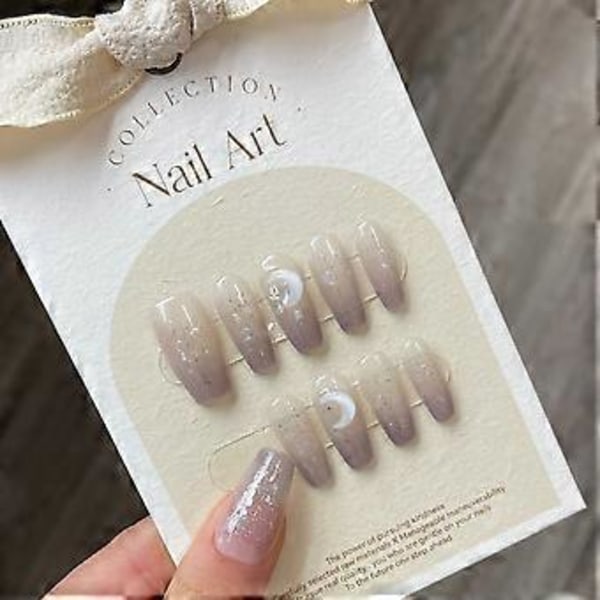 Pitkät Arkkumaiset Käsintehdyt Vaaleanpunaiset Tekokynnet Strassilla, Glitterillä ja Värigradientilla, 3D-Kristallimetalliset Liimattavat Kynnet Kiiltävällä Akryylillä Naisille
