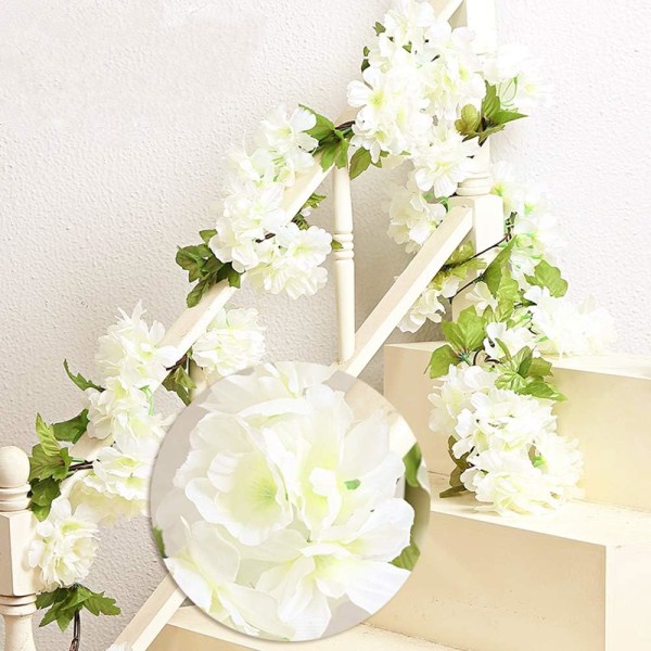 Hvit - 2 stk x 230 cm kunstig blomst Sakura hengende vinstokker Garla