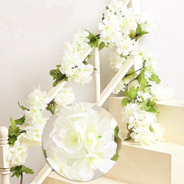 White-2 Piece x230cm Artificial Flower Sakura Hanging Vines Garla