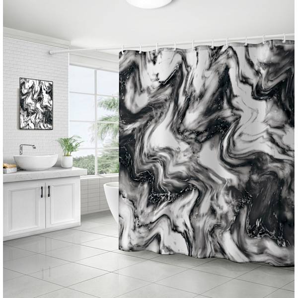 1PC Svart Marmor Duschdraperier, Modern Abstrakt Duschdraperi