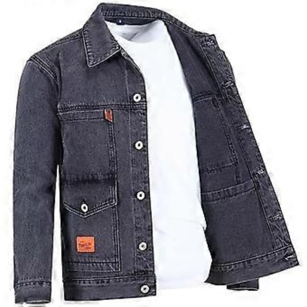 Miesten syystakki, pitkät hihat, termonapit, yksivärinen syksyinen denim-takki päivittäiseen käyttöön (3XL musta)