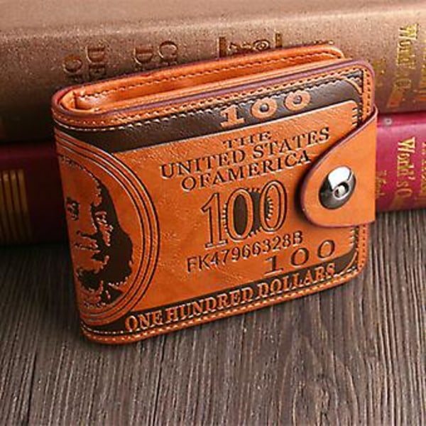 Herr US 100 Dollar Sedel Läder Bifold Kort Fotohållare Plånbok Handväska (Med spänne-Svart)