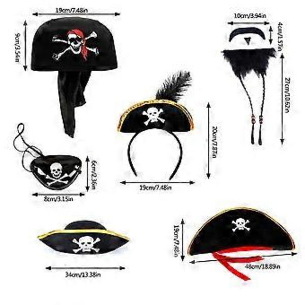 Kolmikolkkahattu, esitykset, kapteenin hattu, Halloween-roolileikkihattu, päähine, merirosvoasu, silmälaput (musta merirosvohattu)