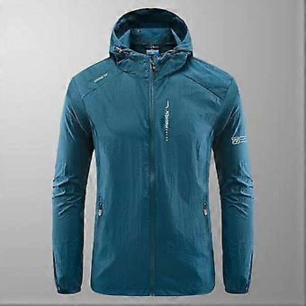 Sommar Utomhus Snabbtorkande Solskyddande Tunn Jacka Herr Vandring Fiske Cykling Huva Gym Sport Vindtät Ultralätt Jackor (M denimblå)