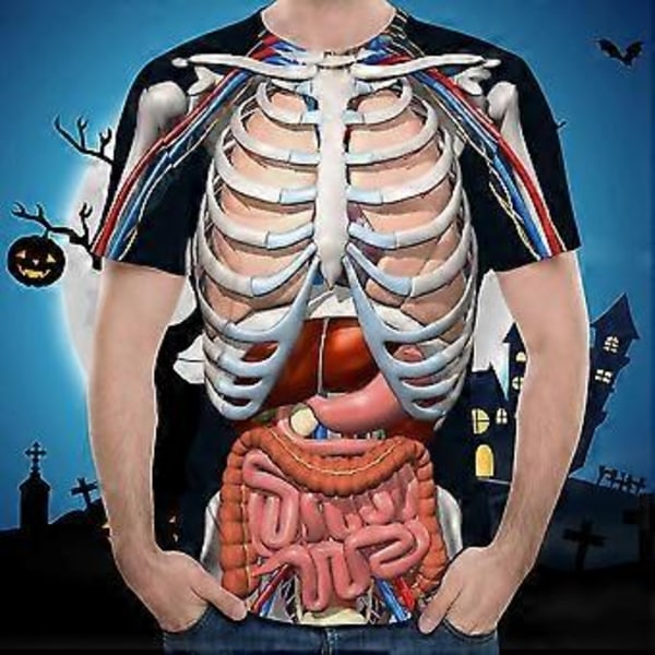 Ihmisen Elin Top 3D-tuloste Kauhu Sisälmys Kuvio T-paita Pyöreä Kaula-aukko Lyhythihainen Löysä Paita Halloween Koriste Tarvike (3XL)