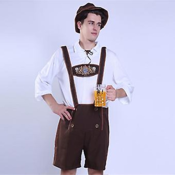 100% Uusi, Miesten Oktoberfest-asu Saksalainen Baijerilainen Lederhosen Olut Oktoberfest Naamiaisasu (L Valkoinen)