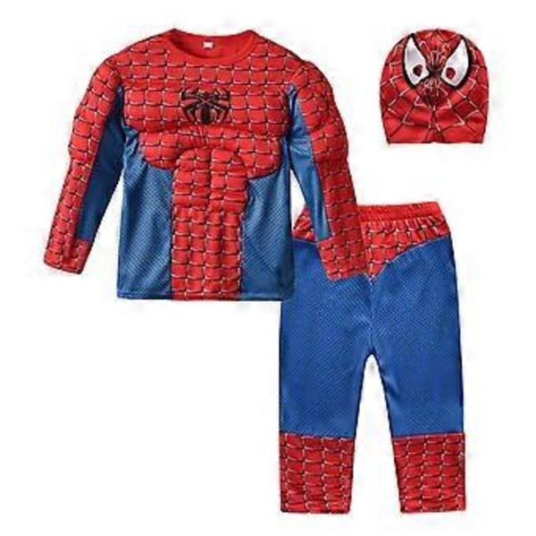 Spider-Man Muskeldragt Cosplay Kostume Festlig Udklædningssæt (110-120cm)