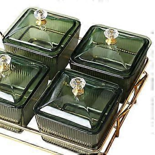 Tørket Fruktfat Godteri Nøtter Skål med Lokk Luksus Matlagringsboks Appetittvekkerserveringsbrett Delt Serveringsfat for Bryllup (4 rom)
