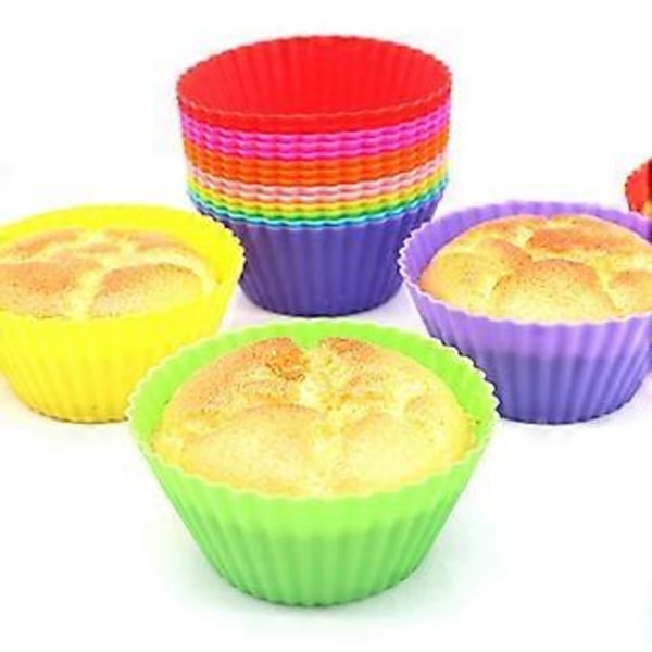 12 stk. Runde Stabelbare Muffinsforme Non-stick Høj Temperaturbestandig Bageudstyr Fødevaregodkendt Silikone Bageforme Festartikler Qinhai (Mørkeblå)