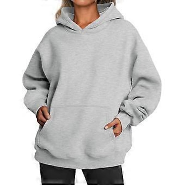 Løse hættetrøjer til kvinder, langærmet pullover (M Grå)