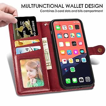 Solid Farvet Spænde Læderetui Til iPhone 13 Pro Max (Rød)