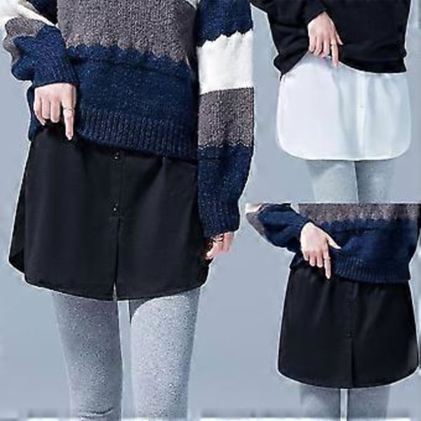 Skjortförlängare för Kvinnor Justerbar Lagerlook Falsk Topp Nedre Kant Skjorta Halvlång Kjol S-2XL (XXL Blå Vit)
