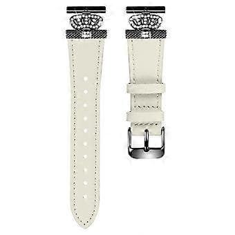 Kompatibel med TicWatch E / 2 / C2 (Sort / Sølv Urskive) Urrem Ægte Ko Læderrem, Rhinestone Krone Dekor (Sort(Abrikos)