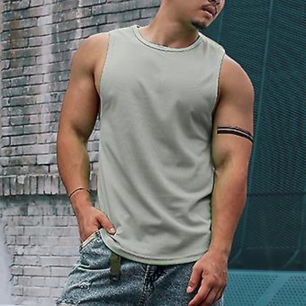 Fianao O-hals ærmeløs tynd mænds vest sommer løs ensfarvet fitness vest top (M sort)