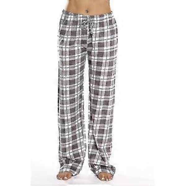 Dam Pyjamasbyxor med Fickor, Dam Mjuka Flanellrutiga Pyjamasbyxor Z (XL grå)