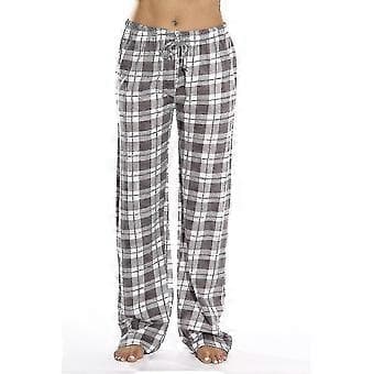 Dames Pyjamasbukser med Lommer, Bløde Flanel Check Pyjamasbukser Z (M grå)