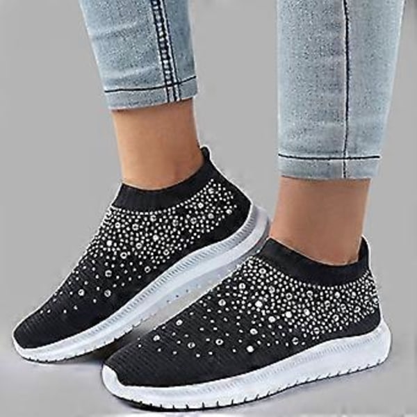 Dame Krystal Åndbar Ortopædisk Slip On Walking Sko, Ultralette Åndbare Svangstøtte Sneakers, 42
