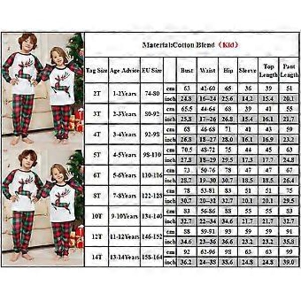 Julepyjamas til familien - Matchende pyjamas med ternet print til jul - Børn, spædbørn, mænd og kvinder (9-10 år børn)