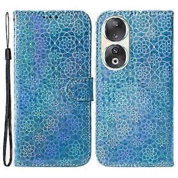 Plånboksfodral i PU-läder för Honor 90, bländande blommönster, stativ för mobiltelefon (Stil E)