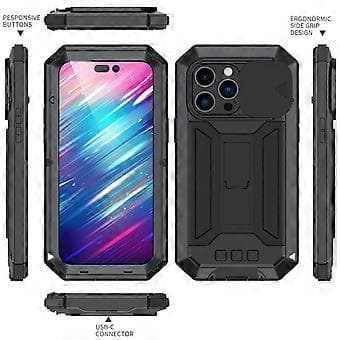 Metall + Silikon Skyddande Skal för iPhone 14 Pro Max (Svart)