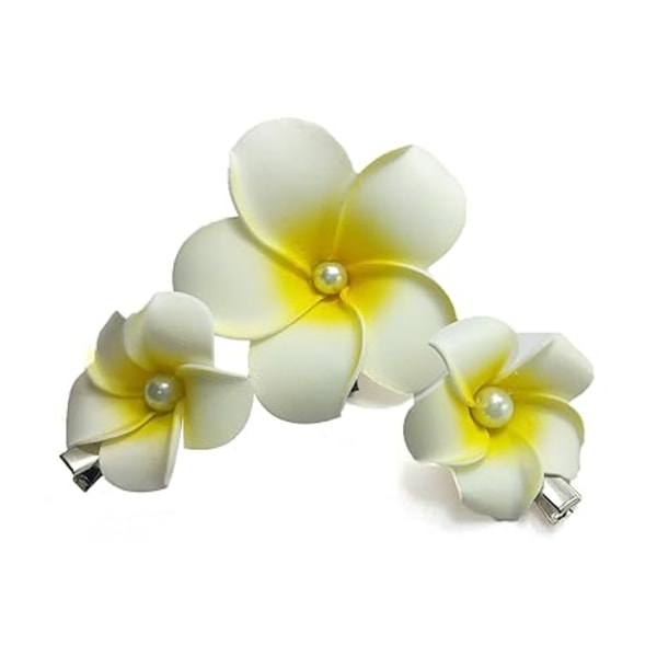 Dammode 3-pack Hawaiianska Vita Plumeria Blommor Skum Hårklämmor