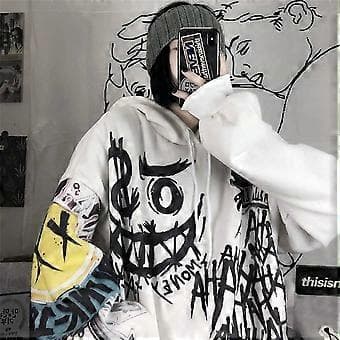 Gothic Cartoon Hip Hettegenser Oversized Dame Fun Punk Hettegenser Topper black S