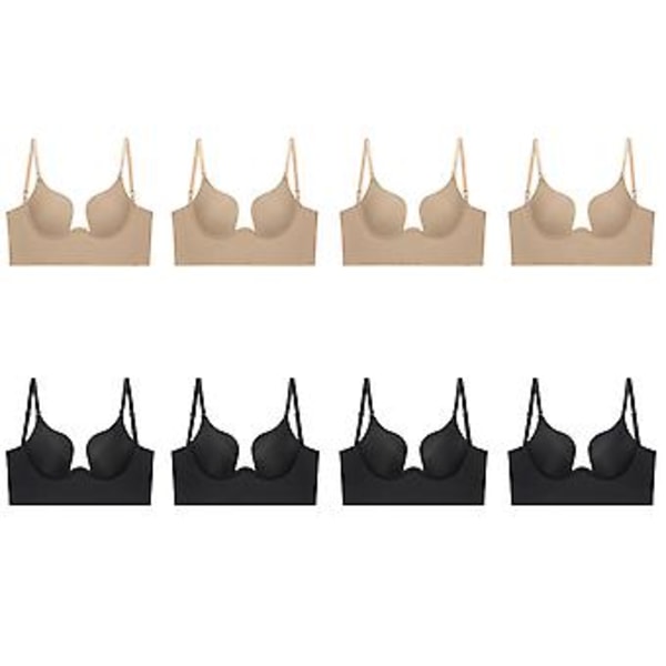 100% Ny, Dame U-formet Ryg Komfort Løfte BH Lav Ryg BH Rygløs BH (36-80AB Beige)