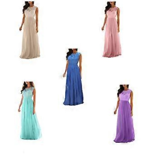 Stort prisfald Ny dame blonde elegant bryllups aftenkjole, lang afslappet blondekjole, brudepigekjoler, S-XXL (XL Lilla)