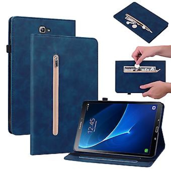 Glidelås Lærtablettveske For Samsung Galaxy Tab A 10.1 2016/T580/T585 (Blå)