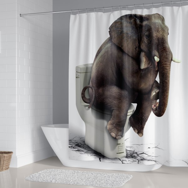 Rideau de Douche de Animaux 180*200 cm, Rideau de douche Elepha
