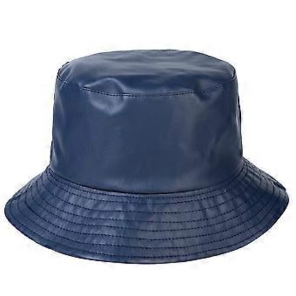 Unisex Mode Bucket Hat PU Læder Regnhat Vandtæt (sort) (mørkeblå)