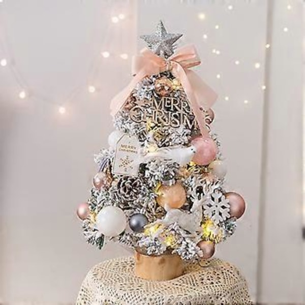 Litet Konstgjort Julgran Upplyst Skrivbords Julgran Med Trädtopp Och Ornament För Juldekoration (Rosa)