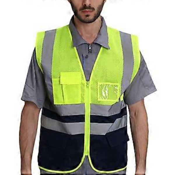 Herrevest Høy Synlighet Refleks Veste Sikkerhets Arbeidsjakke (XL Gul)