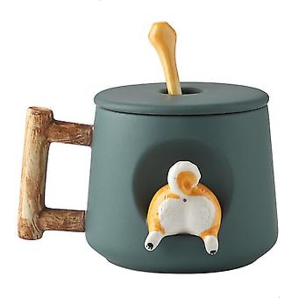 Söpö Koirapari Mukit, Keramiikka Kahvimuki Kansi, Söpöt Tassut Lusikan Päällä, Söpö Shiba Inu Kolmiulotteinen Design, Mattainen Tekstuuri, (42