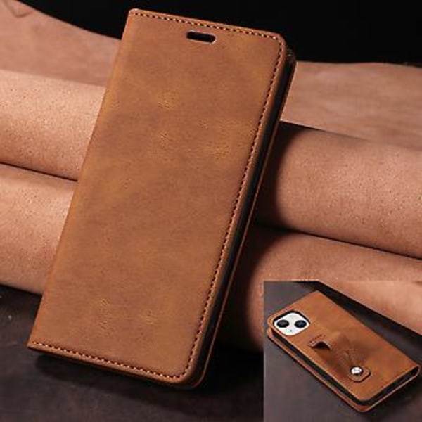 Kortholderveske i lær med håndstroppholder  Kortholder Stativ Beskyttende bakdeksel Firkantet etui for iPhone14 Max Etui