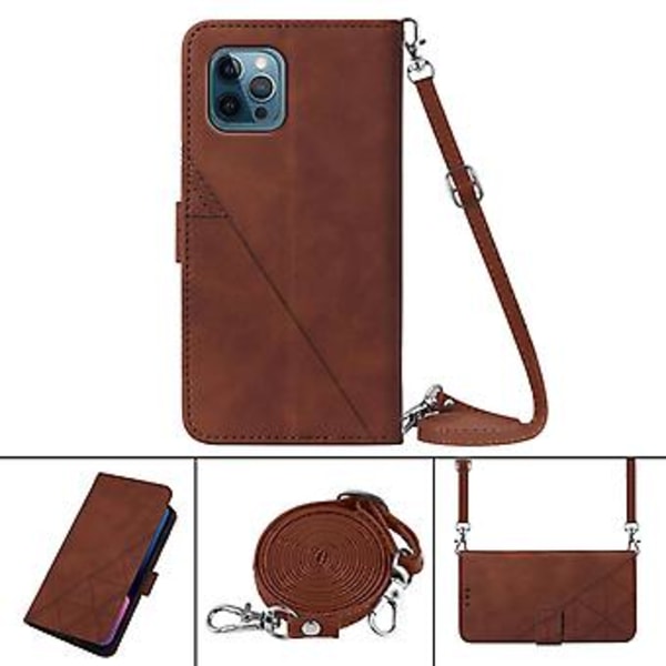 Crossbody-fodral med präglad design för iPhone 12 Pro Max (Brun)